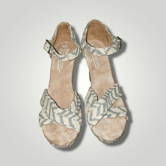 TOMS SIERRA CANVAS STRAPPY WEDGE SANDALS SIZE W8 - Picture 4 of 9